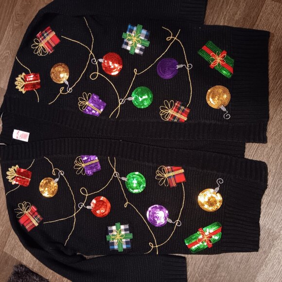 Holiday Time Women’s Black Christmas Cardigan Knit Sweater SMALL Ornaments - Picture 3 of 3